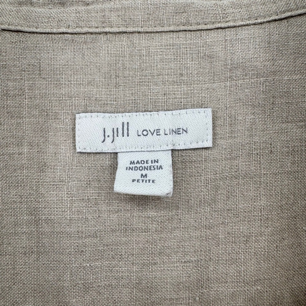J.Jill Love‎ Linen Sharkbite Tunic Top Beige Oatmeal V-Neck Petite Medium PM - Picture 3 of 11